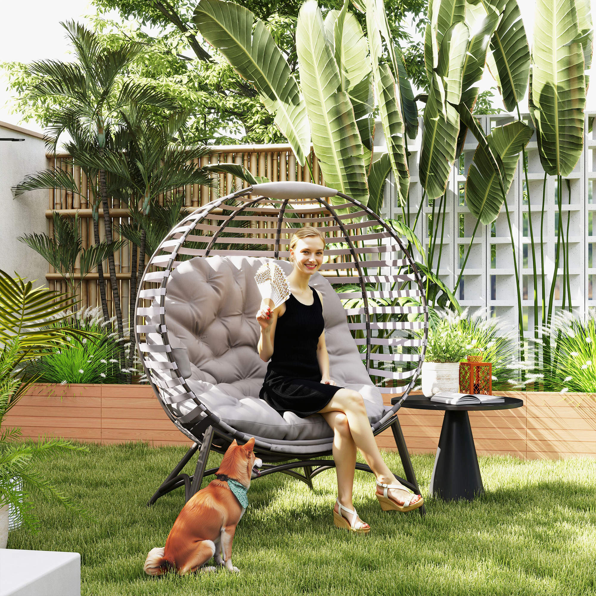 Outsunny Egg Chair W/ Cushion, Light Grey
