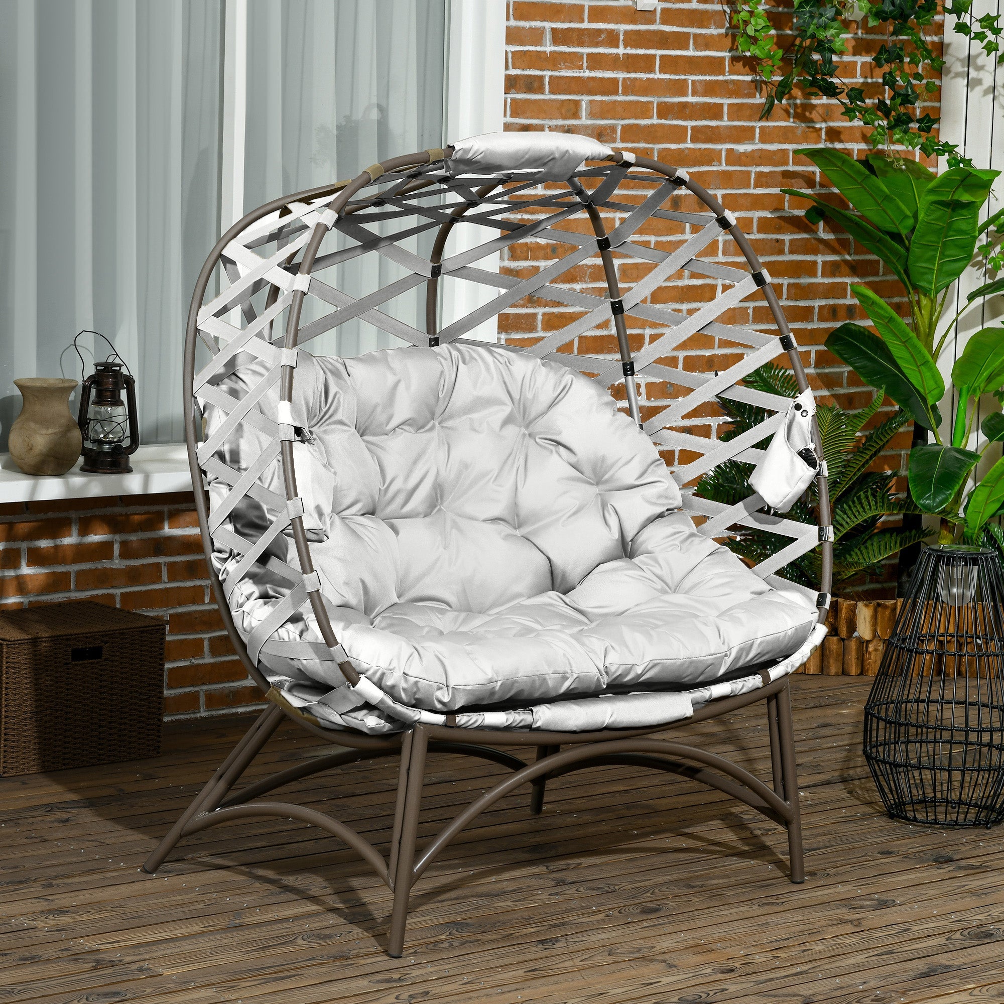 Outsunny 2-seater Woven Egg Chair, Light Grey