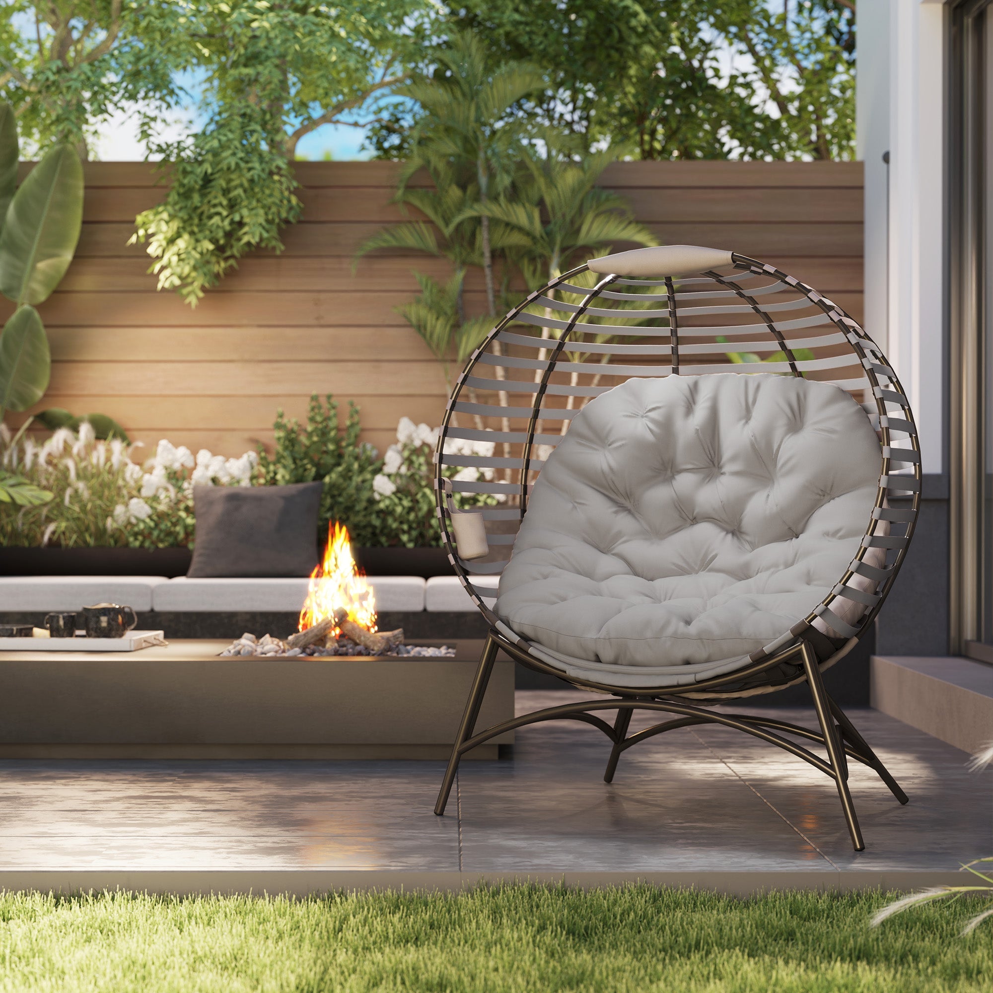 Outsunny Egg Chair W/ Cushion, Light Grey