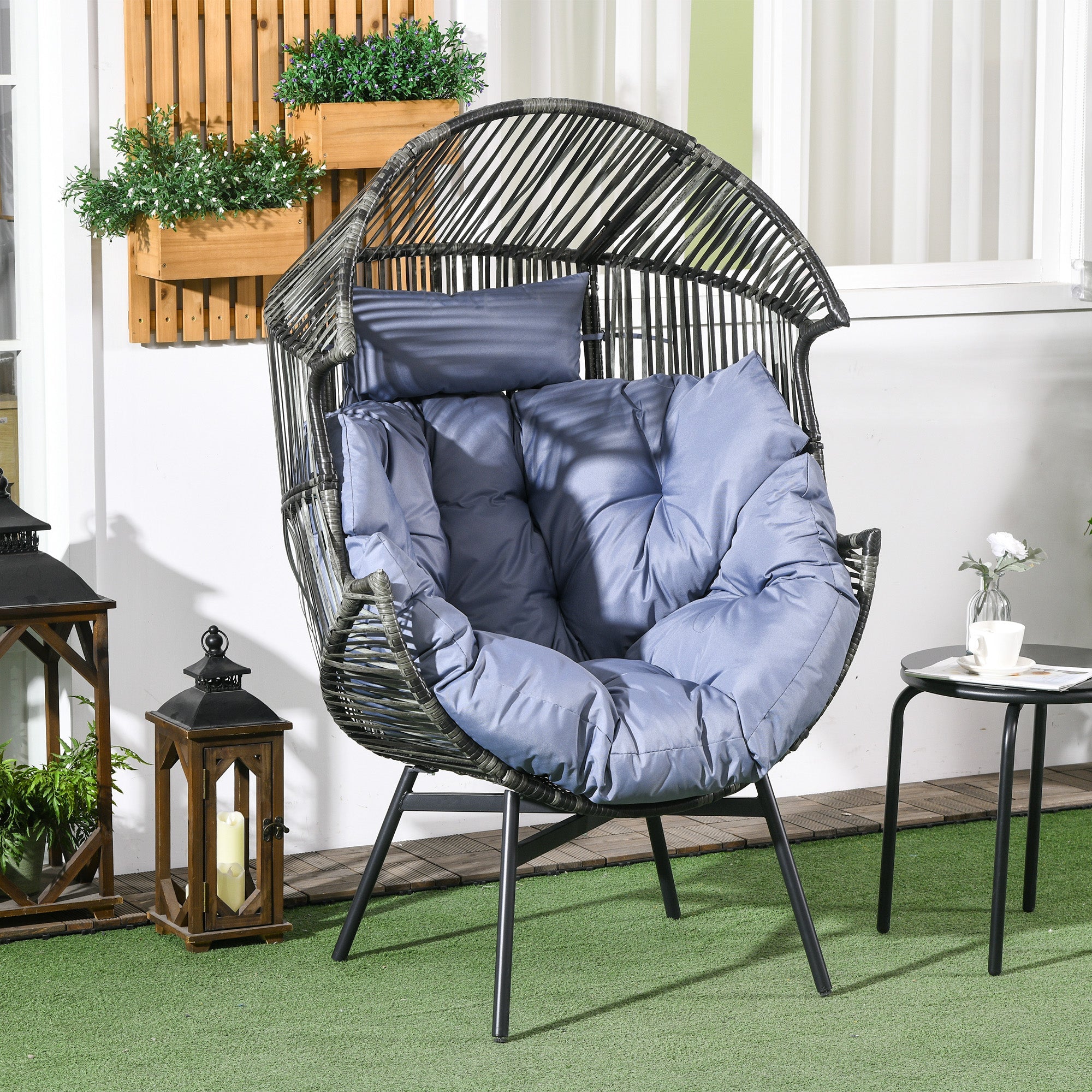 Outsunny Rattan Leisure Chair W/ Cushion, Garden Egg Chair W/headrest