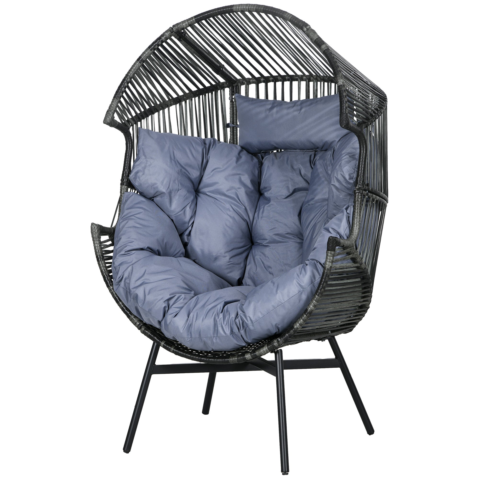 Outsunny Rattan Leisure Chair W/ Cushion, Garden Egg Chair W/headrest