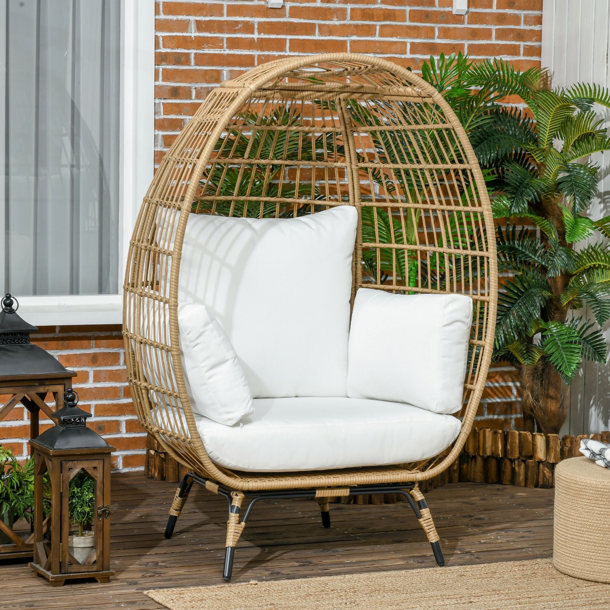 Outsunny Round Rattan Egg Chair W/ Cushions Khaki