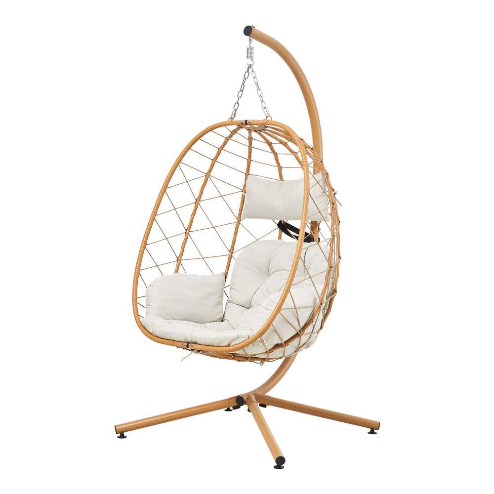 Living and Home Egg-shaped Hanging Chair With Soft Cushion & Headrest