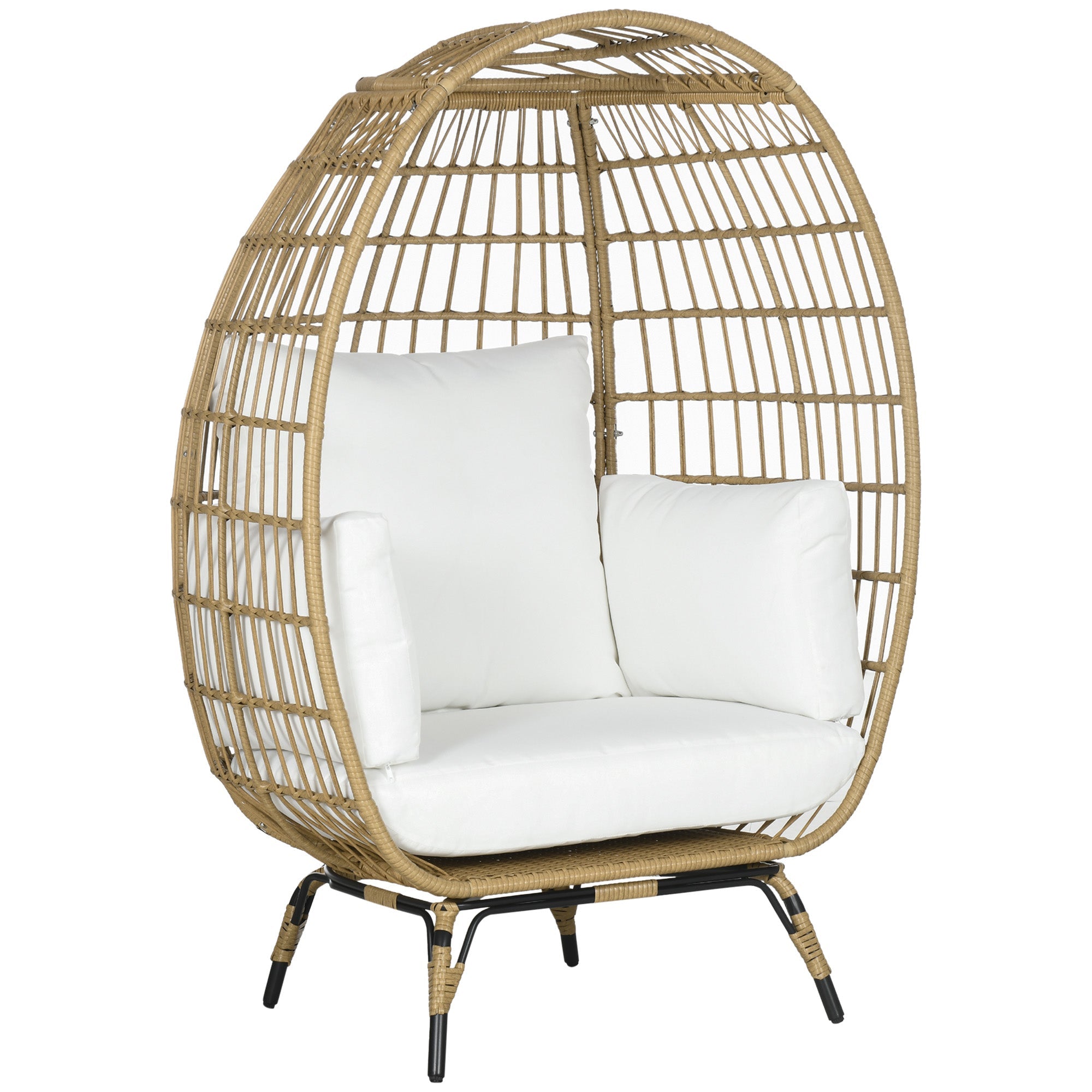 Outsunny Round Rattan Egg Chair W/ Cushions Khaki