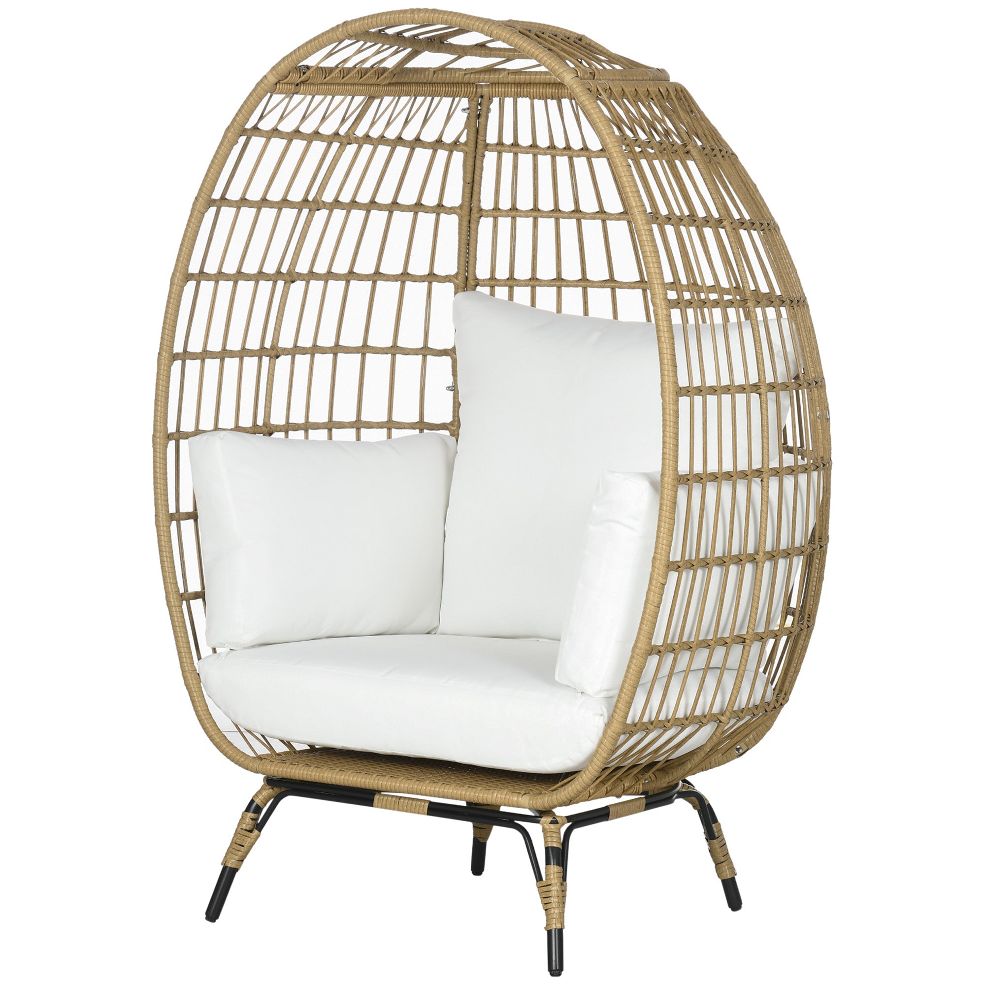 Outsunny Round Rattan Egg Chair W/ Cushions Khaki
