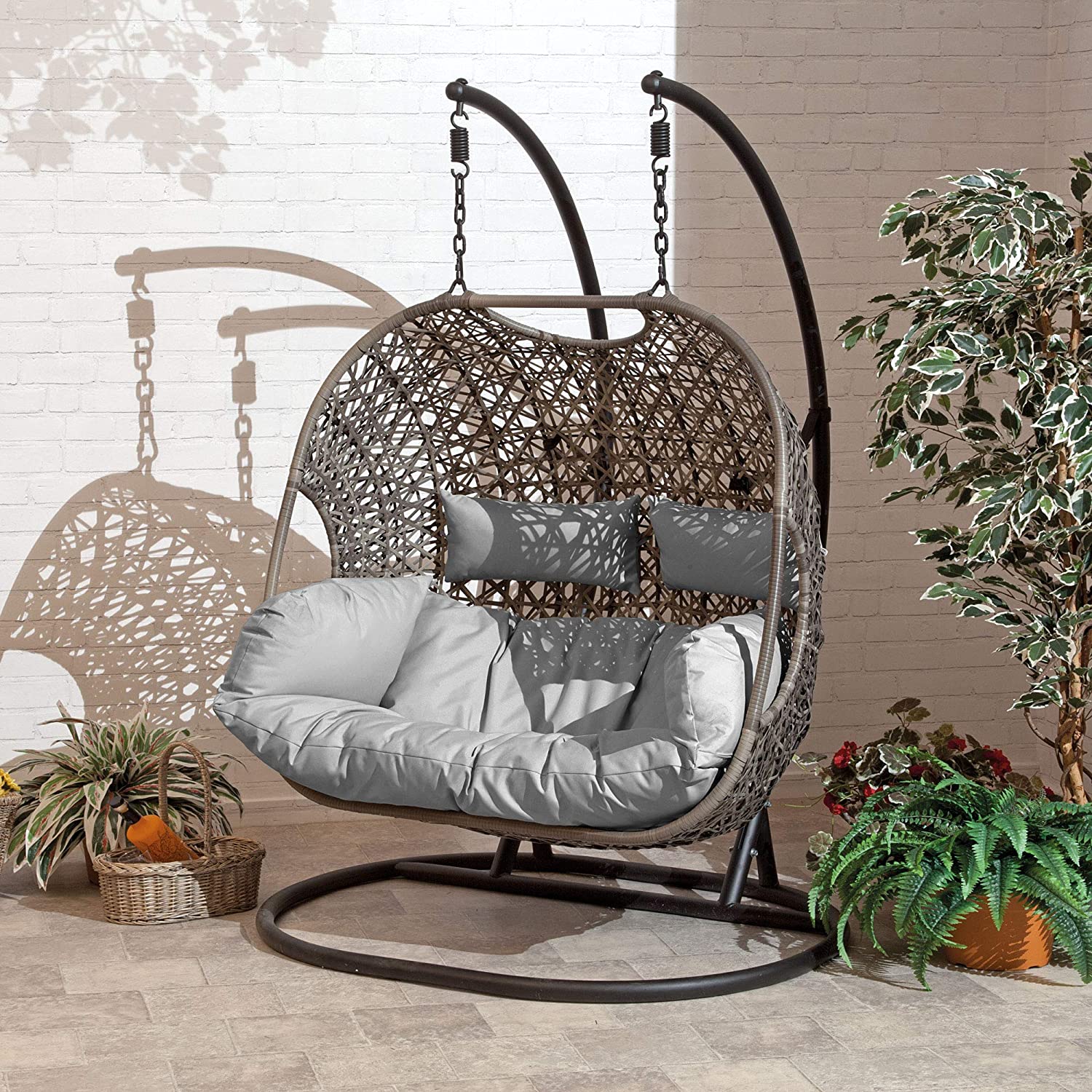 Double Hanging Cocoon Egg Chair - Grey Cushions