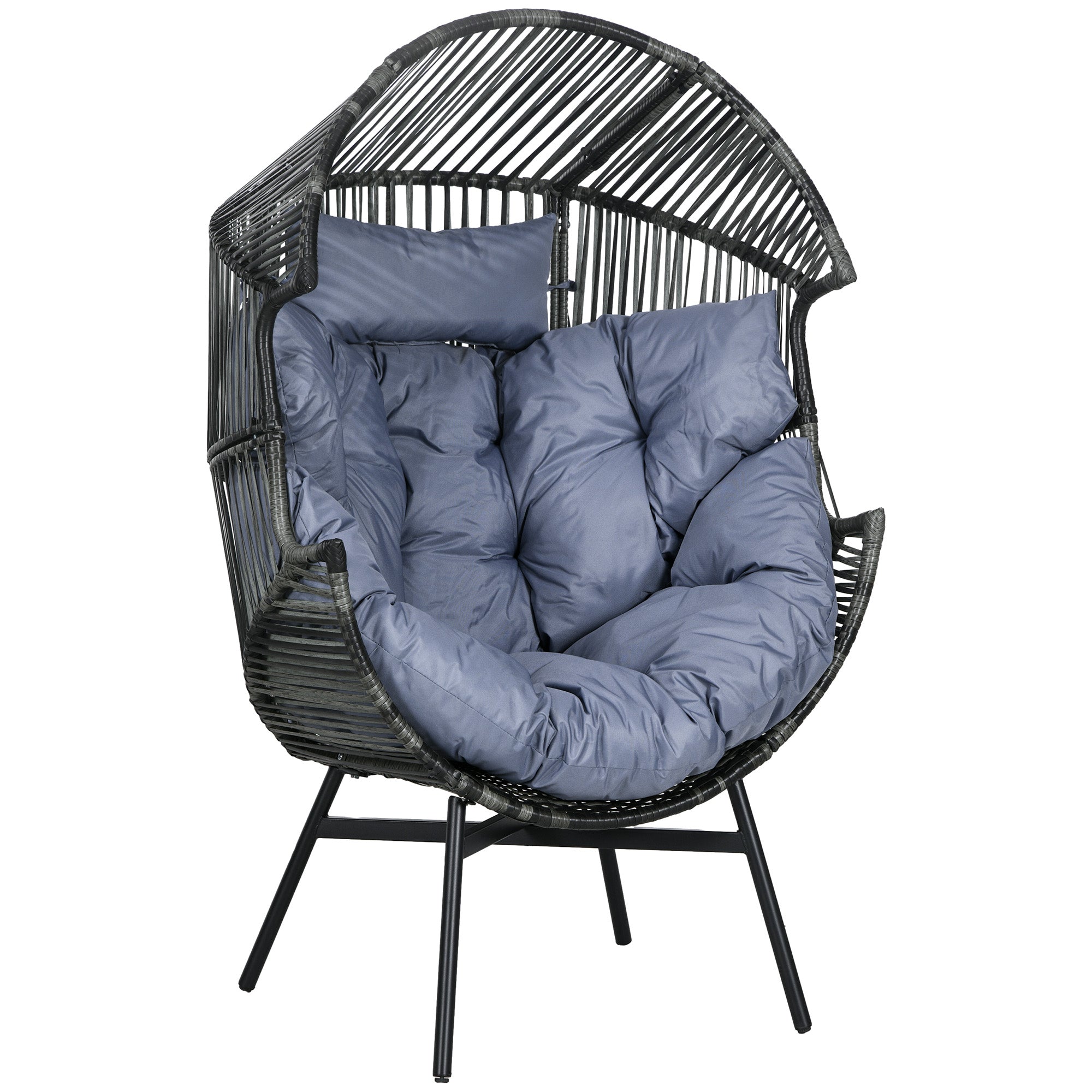 Outsunny Rattan Leisure Chair W/ Cushion, Garden Egg Chair W/headrest
