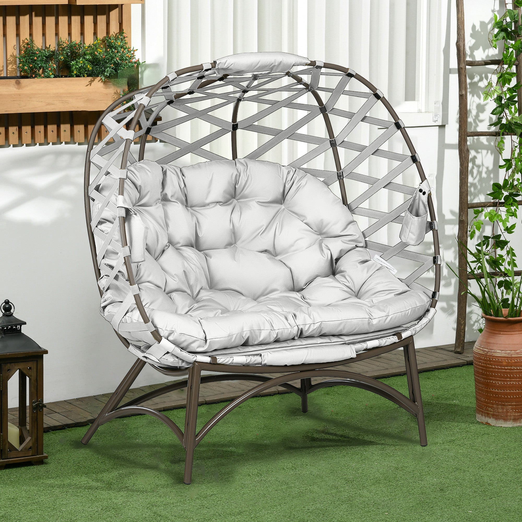 Outsunny 2-seater Woven Egg Chair, Light Grey