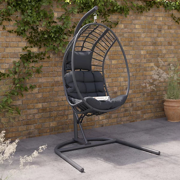Maeria Dark grey Metal Hanging egg chair