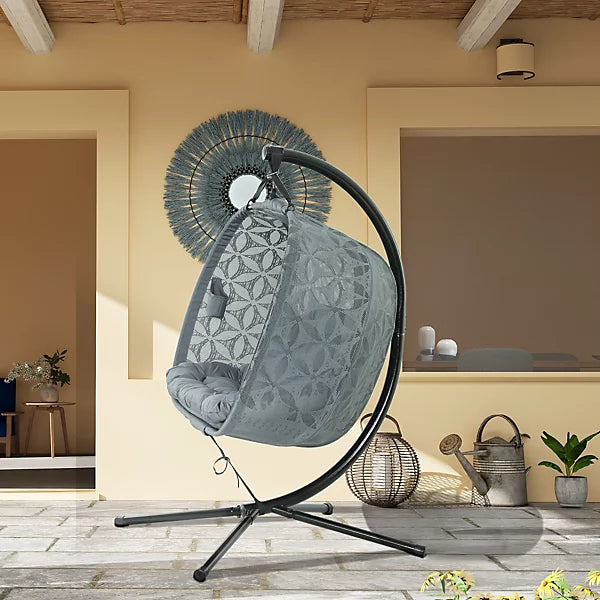 Double Hanging Swing Chair with Stand & Cup Holders, Charcoal Grey