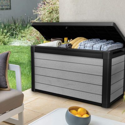 Denali 100 Gallon Resin Large Deck Box - Grey / Black